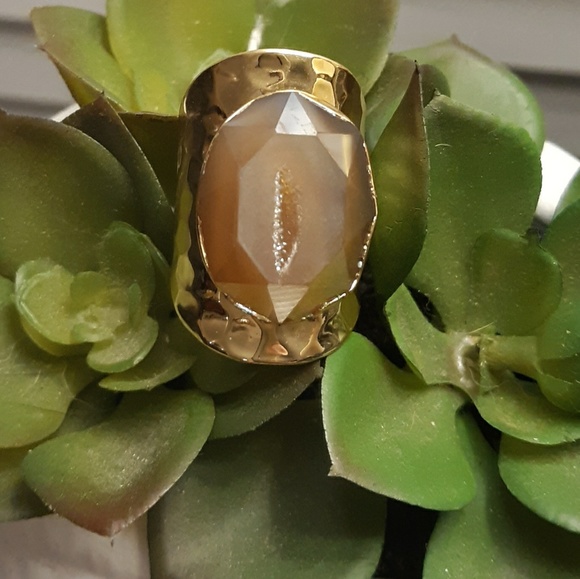 New Titanium Window Druzy Adjustable Gold Ring. - Picture 5 of 8